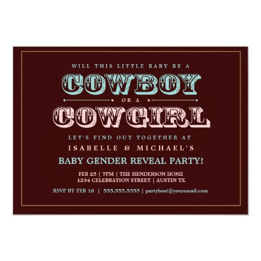 Country Gender Reveal Party Ideas
 Cowboy or Cowgirl Country Baby Gender Reveal Party 5" X 7