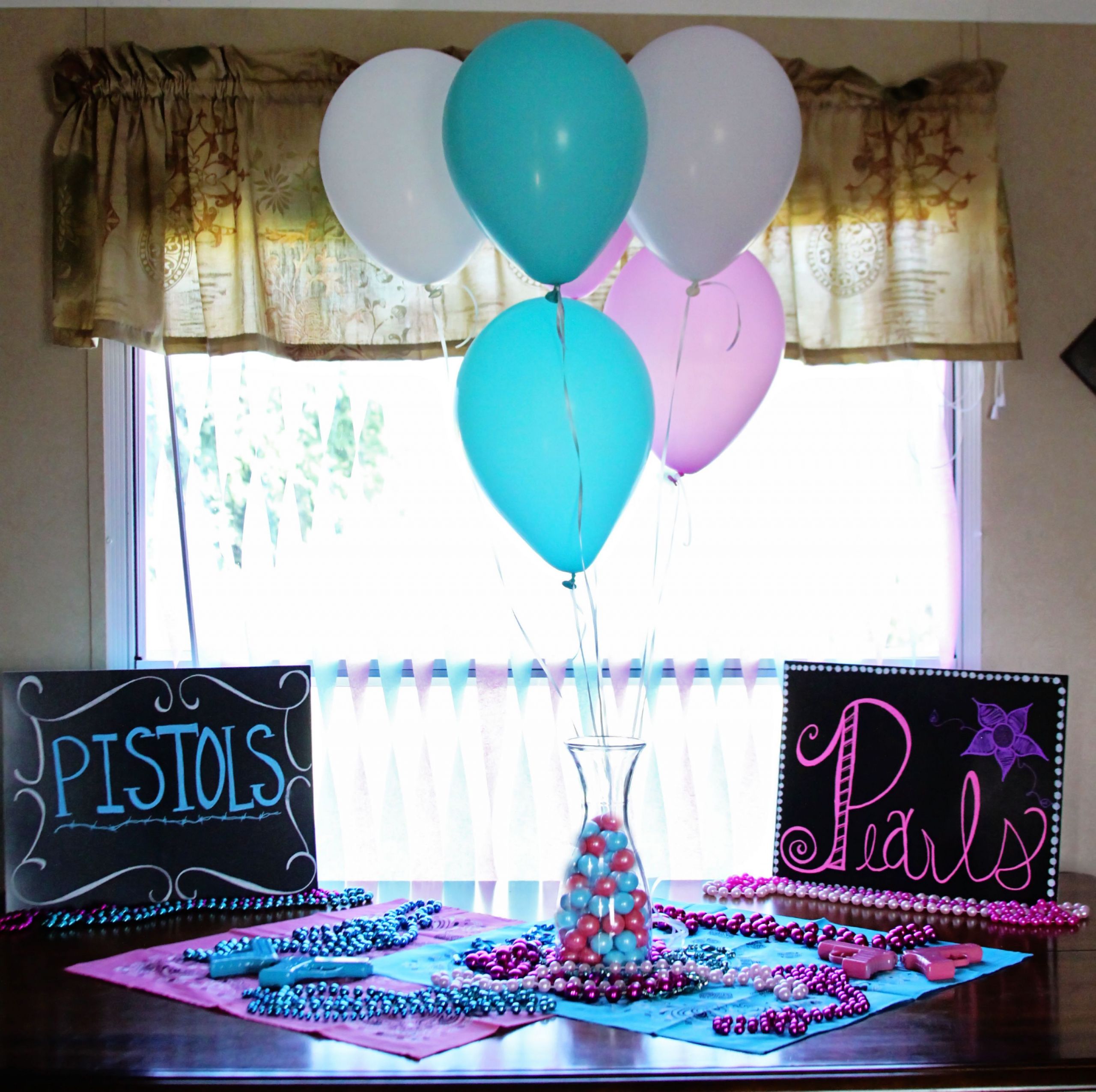 Country Gender Reveal Party Ideas
 Pistols or Pearls gender reveal pink and blue country