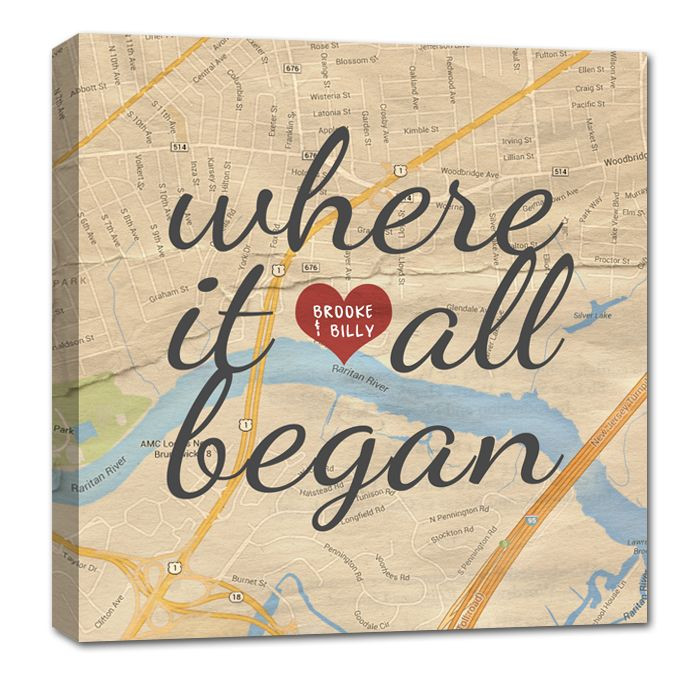 Couples Gift Ideas For Him
 Custom Map Canvas Art YOUR Location Where it all began
