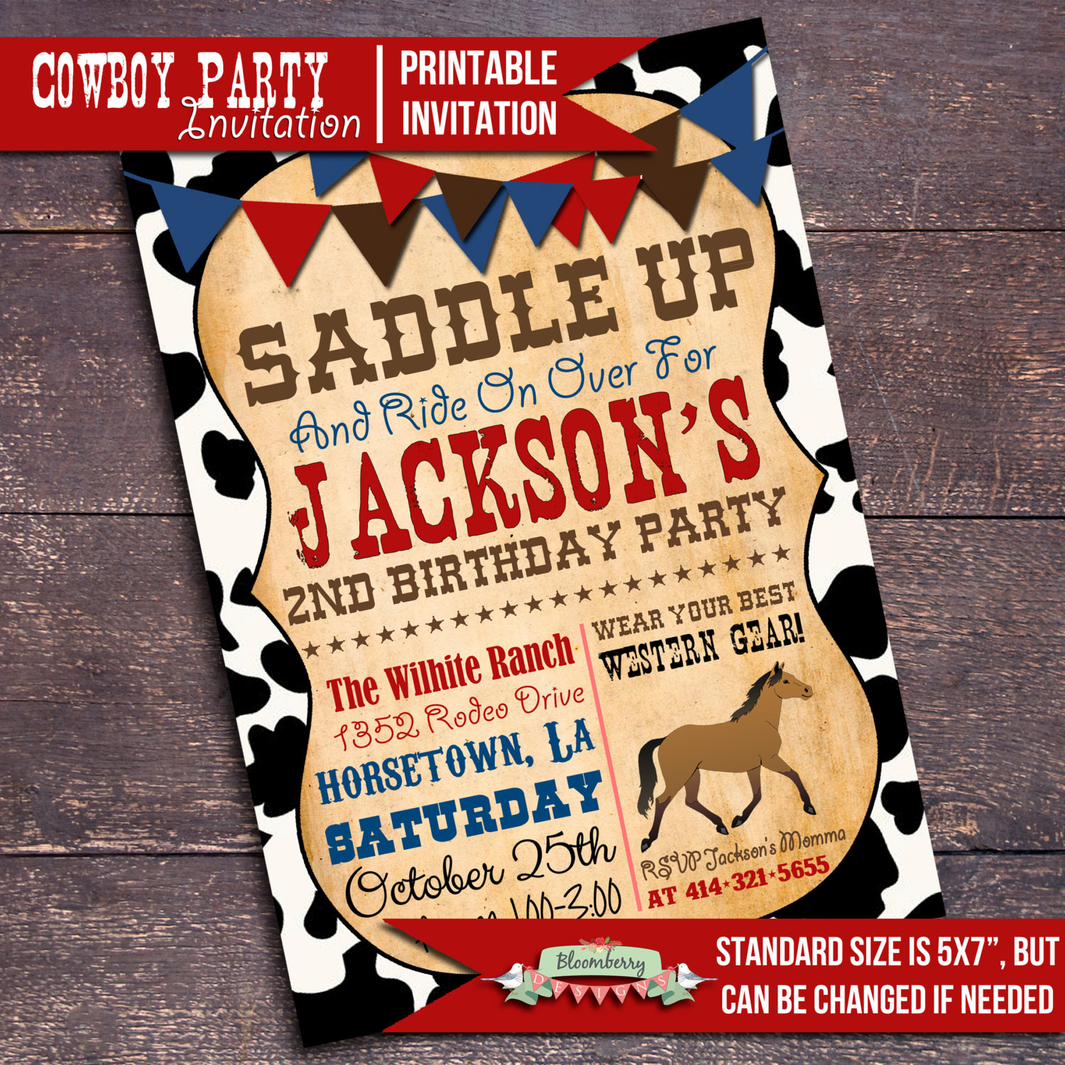Cowboy Birthday Party Invitations
 Printable Cowboy Party Invitation Western by BloomberryDesigns
