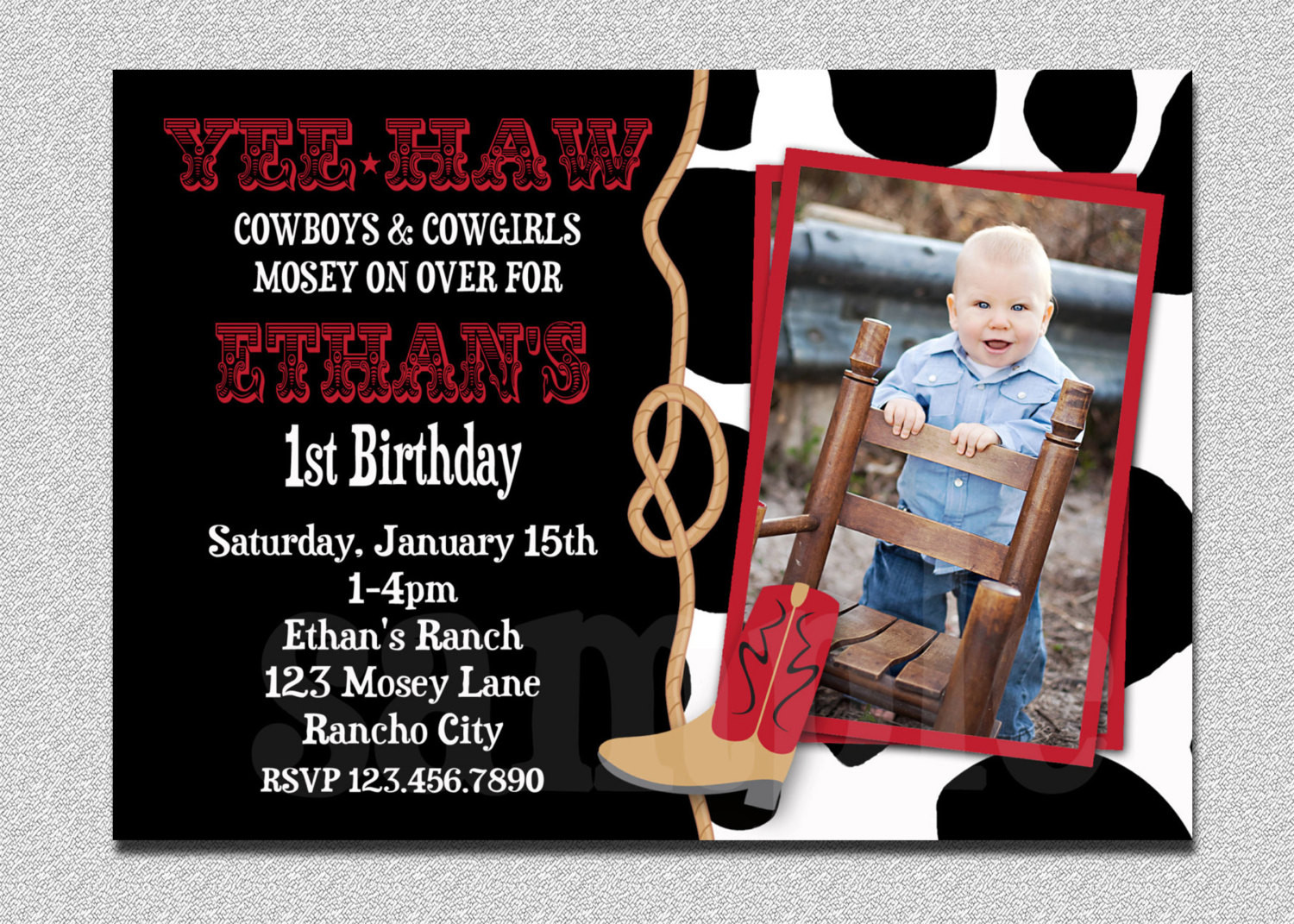 Cowboy Birthday Party Invitations
 Cowboy Birthday Invitation Cowboy 1st Birthday Party