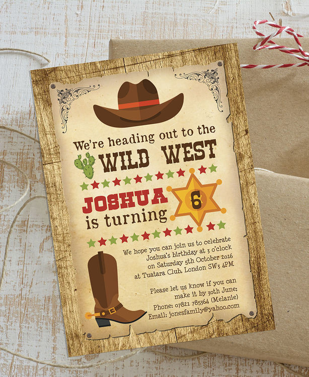 Cowboy Birthday Party Invitations
 Cowboy Wild West Birthday Party Invitation from £0 80 each