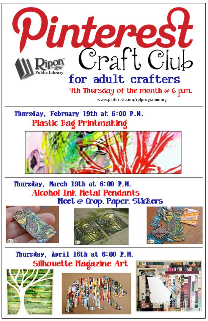 Craft Camps For Adults
 Pinterest Craft Club for Adult Crafters Thurs April