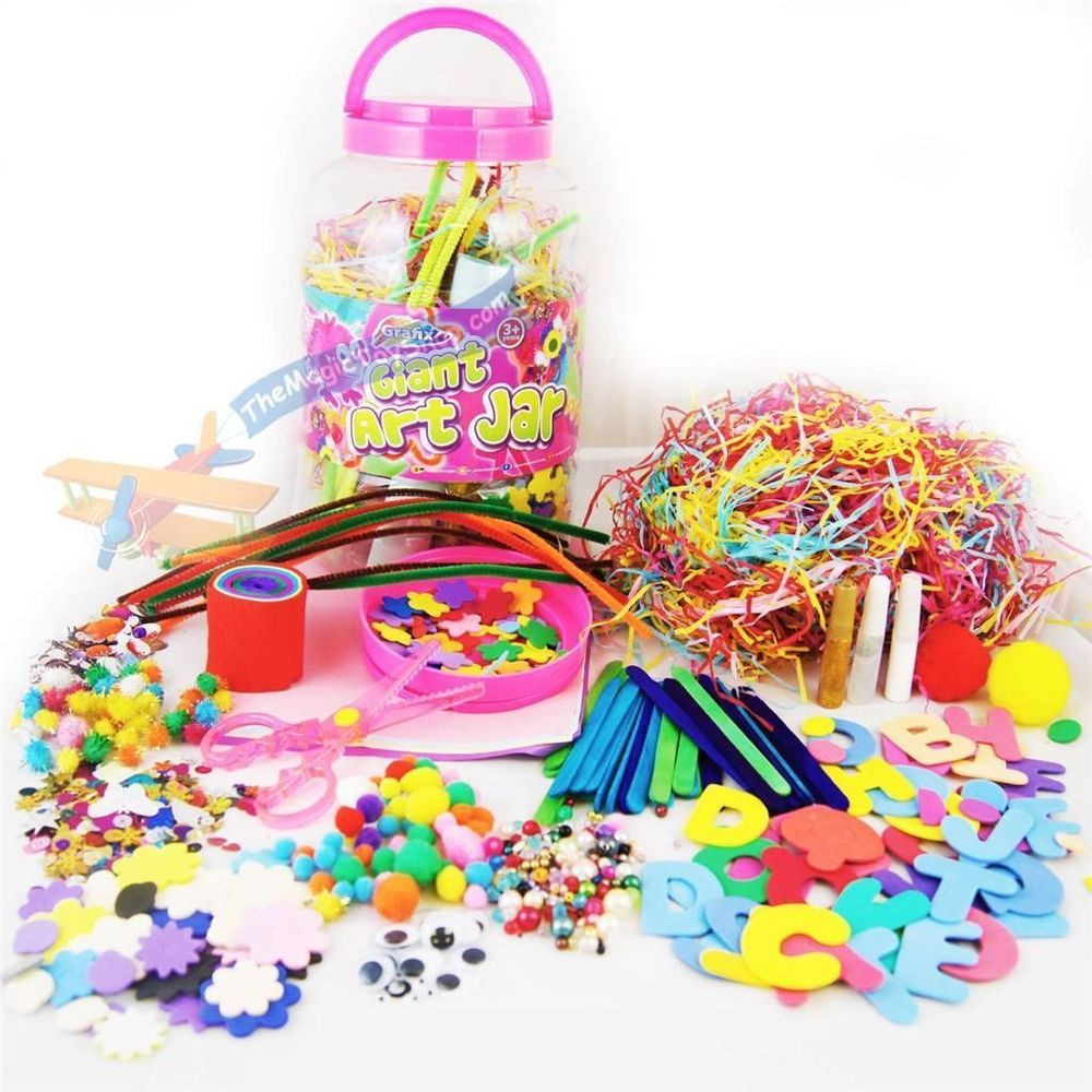 Craft Sets For Toddlers
 Childrens Pink Mega Craft Jar Giant Art Set Pom Poms Beads