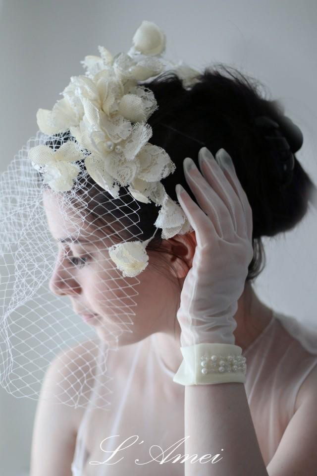 Cream Wedding Veils
 Birdcage Veil Blusher Veil Wedding Lace Veil Bridal