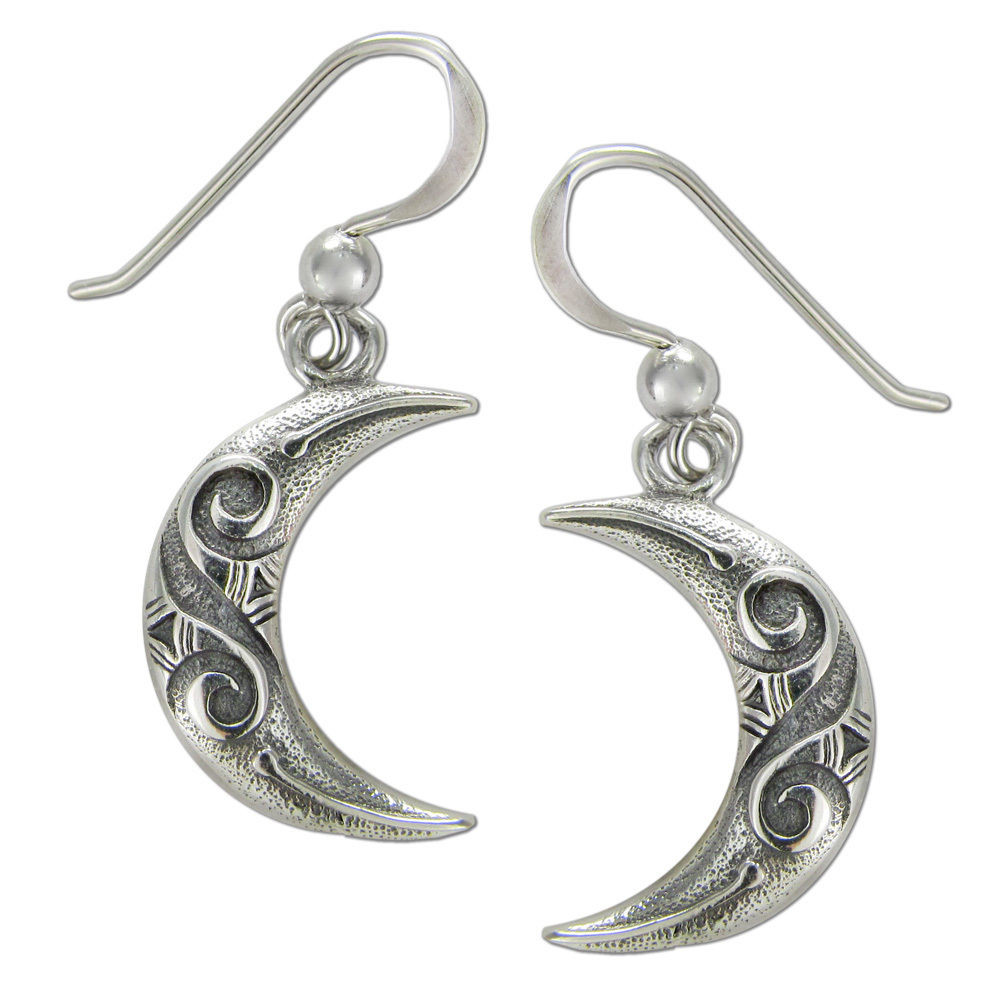 Crescent Moon Earrings
 Sterling Silver Celtic Knot Spiral Crescent Moon Earrings