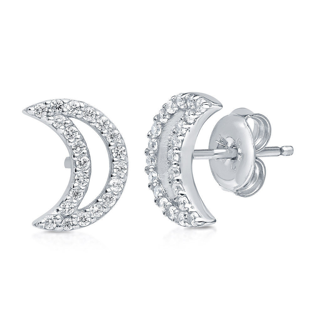 Crescent Moon Earrings
 BERRICLE Sterling Silver CZ Crescent Moon Fashion Stud