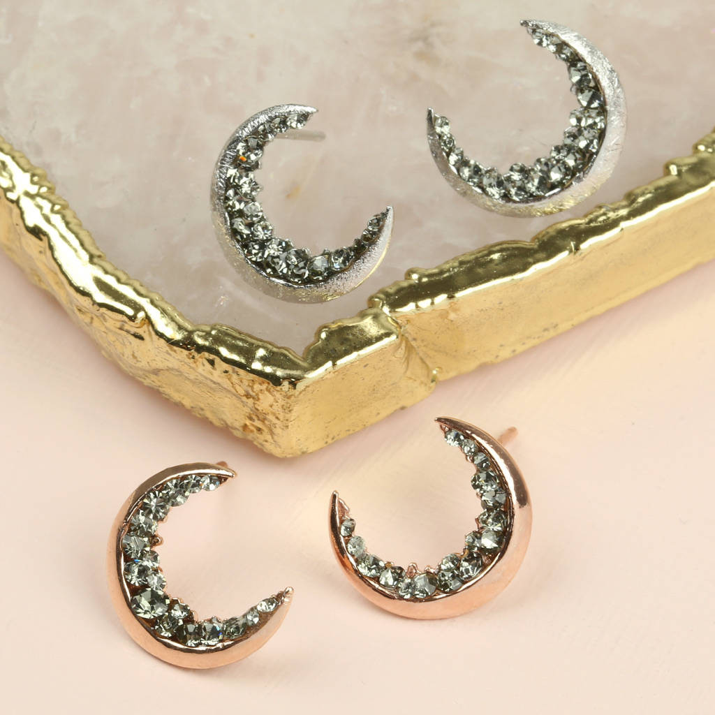Crescent Moon Earrings
 crystal crescent moon earrings by lisa angel