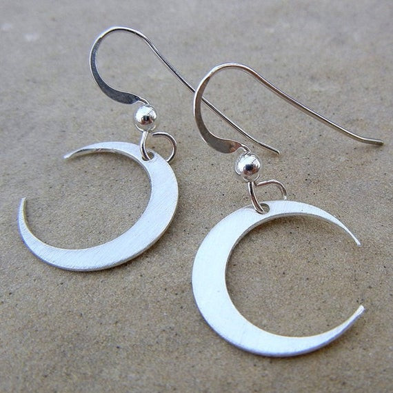 Crescent Moon Earrings
 Moon Earrings Crescent Moon Charms Sterling Silver Brushed