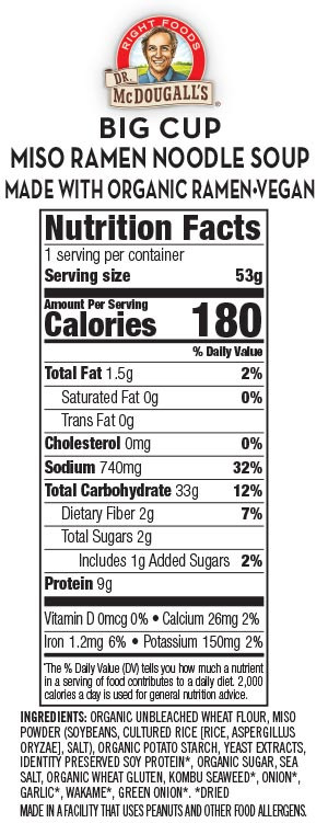 Cup Of Noodles Nutrition Facts
 Miso Soup with Organic Ramen Noodles Big Cup 6 pack Dr