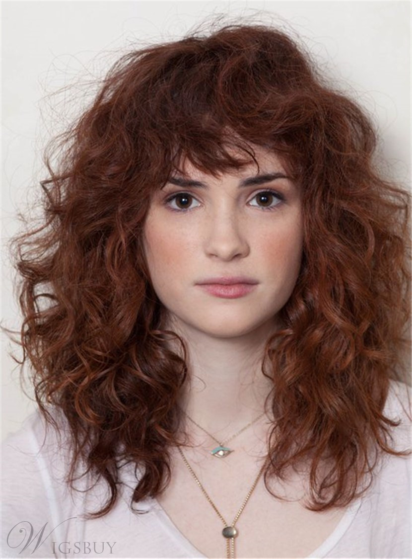Curly Hairstyles With Bangs
 Trendy Layered Long Curly Hair Capless Synthetic Hair With