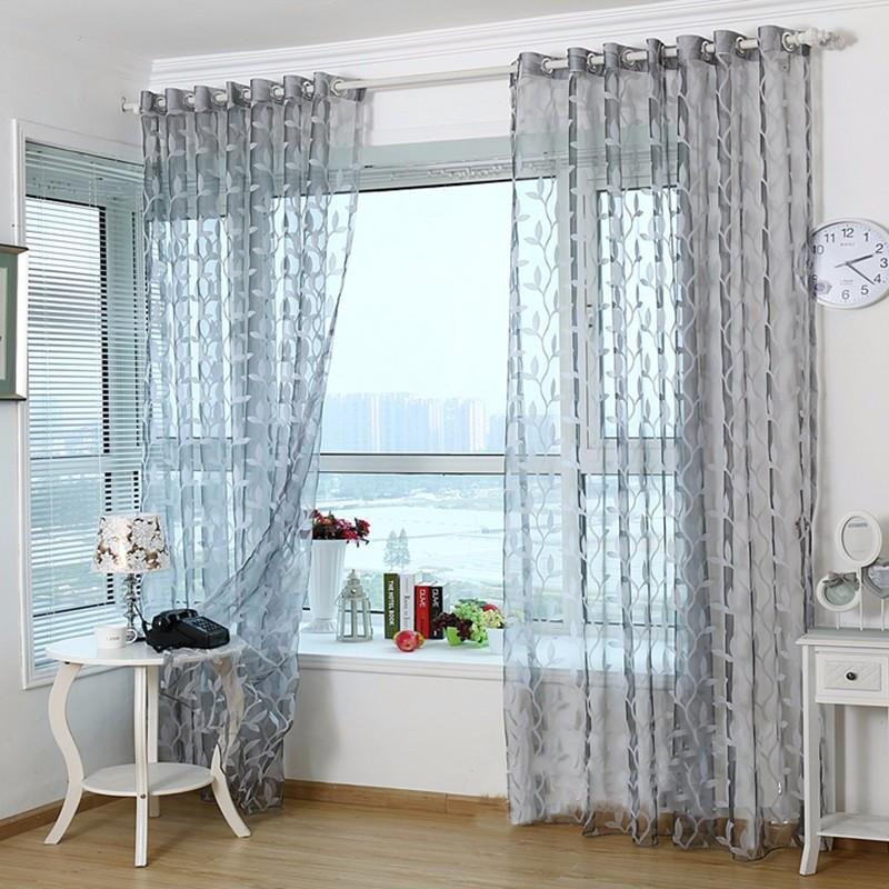 Curtain Valances For Living Room
 3D Tulle Sheer Curtains For Living Room Light Grey Leaves