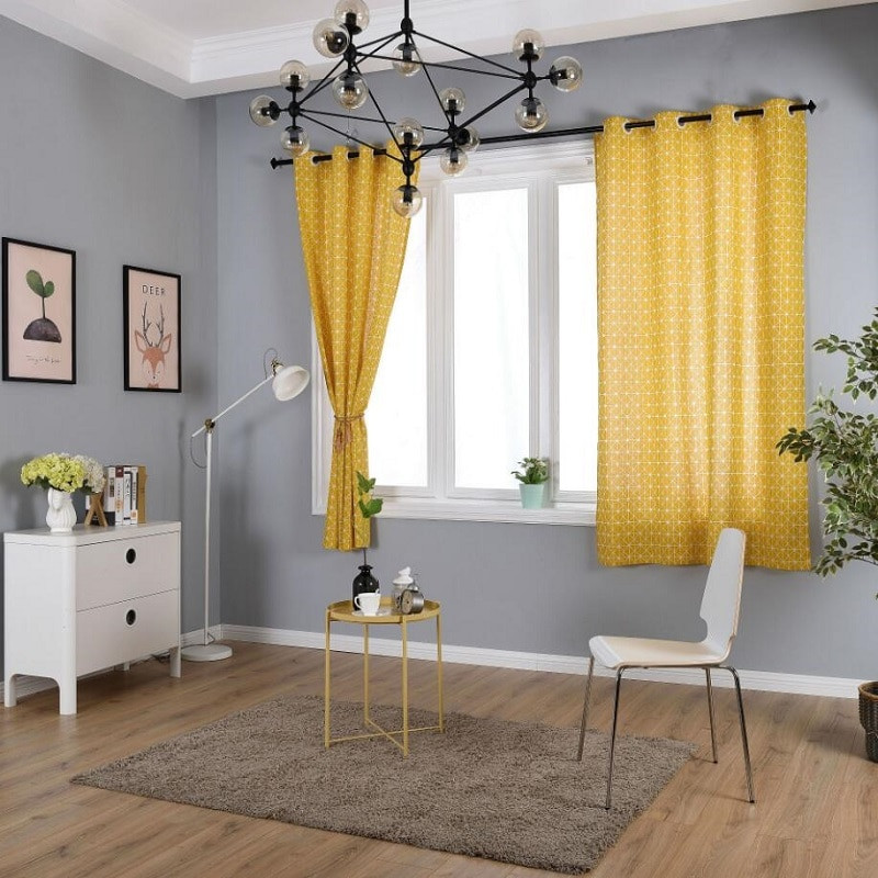 Curtains For Small Living Room
 Yellow Line Linen Cotton Blackout Curtains for Living Room