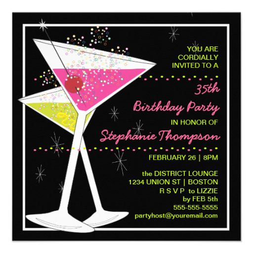 Custom Birthday Party Invitations
 CUSTOM Martini Cocktail Birthday Party Invitation