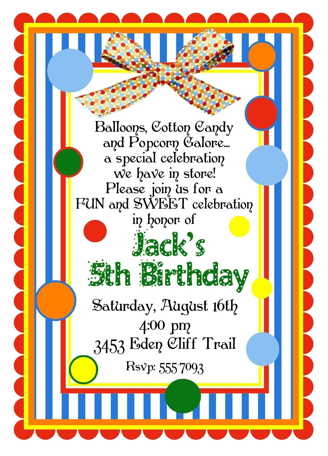 Custom Birthday Party Invitations
 Personalized Invitations Circus Carnival Birthday Party