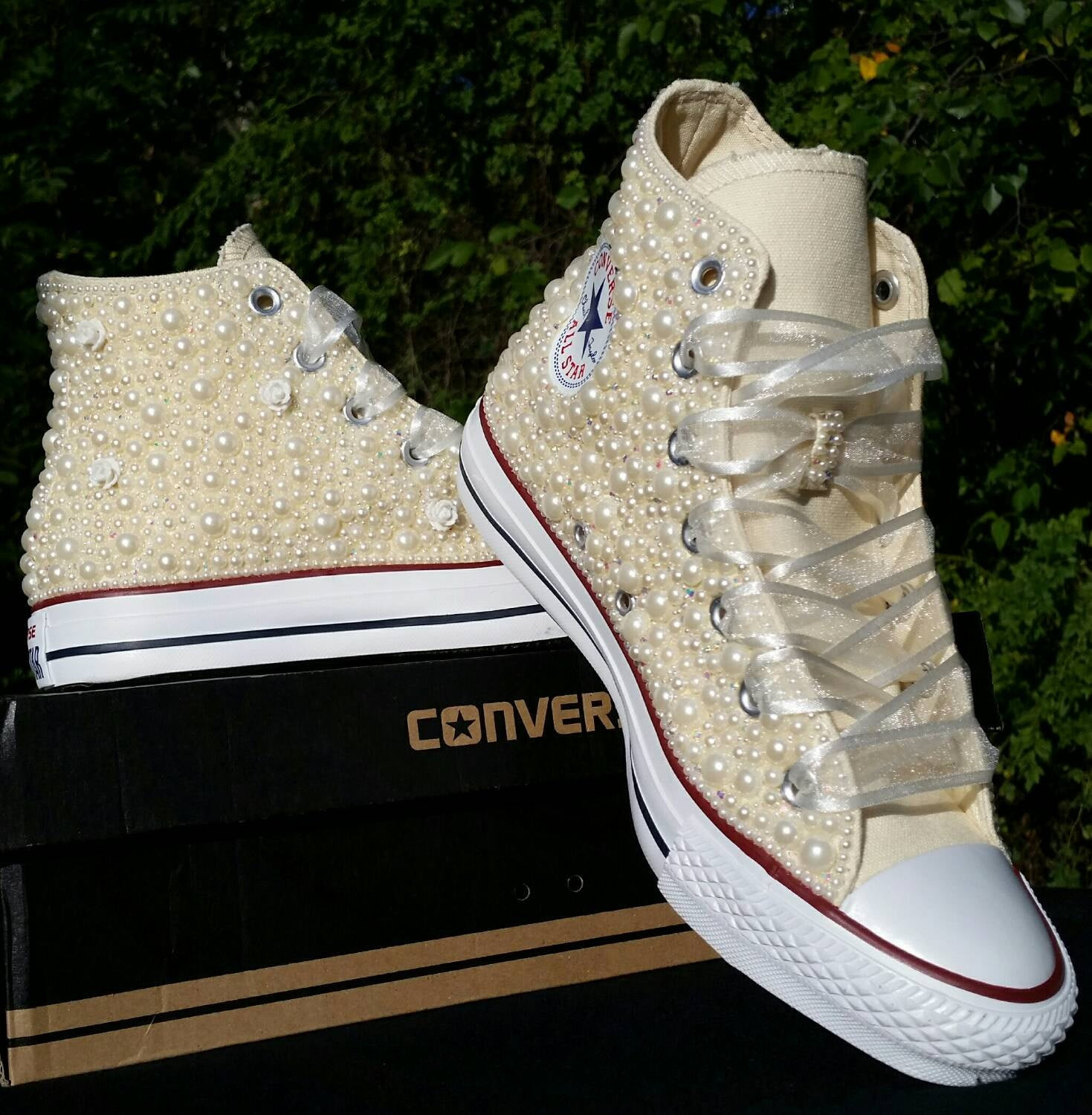 Custom Converse Wedding Shoes
 Bridal Converse Wedding Converse Bling & Pearls Custom