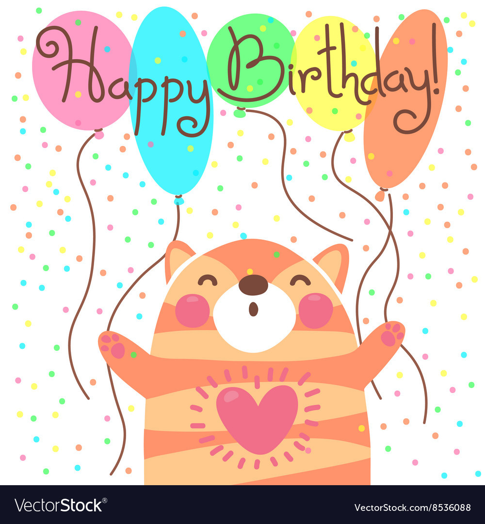 Cute Birthday Cards
 Cute happy birthday card with funny kitten Vector Image