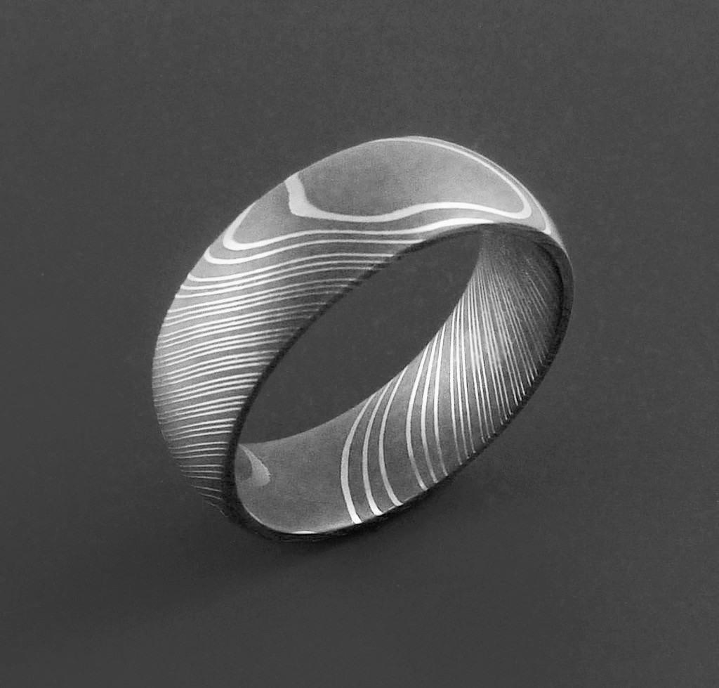 Damascus Steel Wedding Band
 Men Damascus steel Dome wedding band