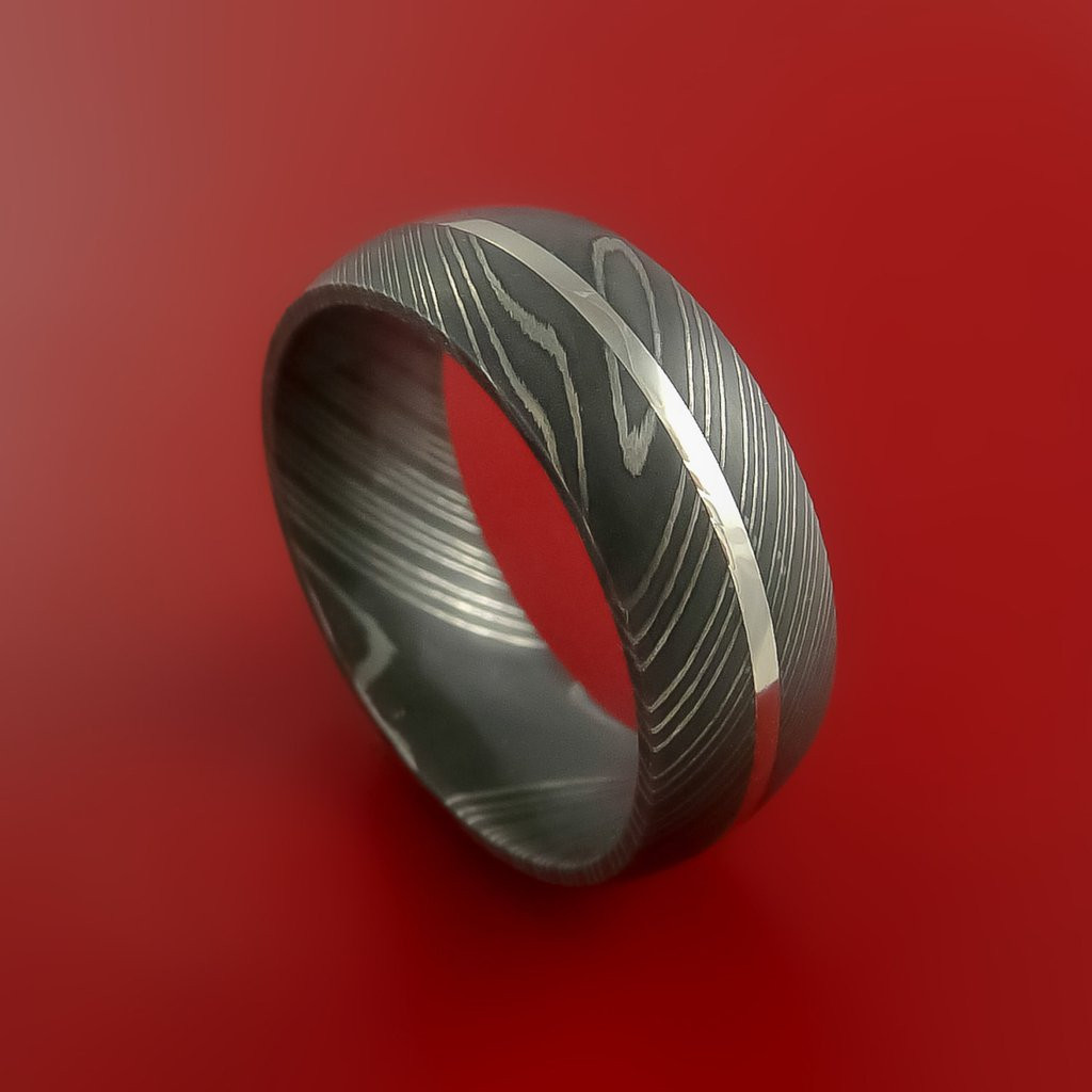 Damascus Steel Wedding Band
 Damascus Steel 14K White Gold Ring Wedding Band Custom