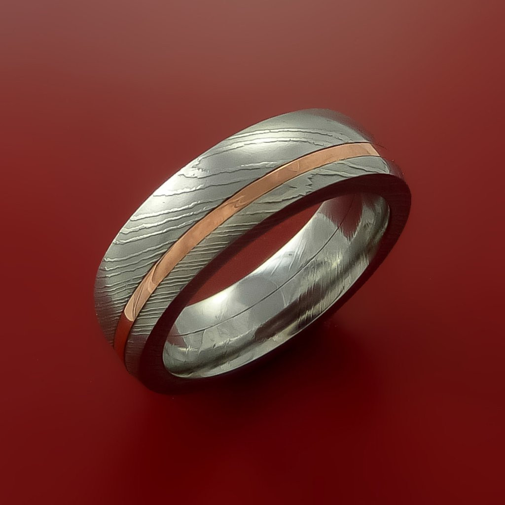 Damascus Steel Wedding Band
 Damascus Steel and Copper Ring Wedding Band Custom Made