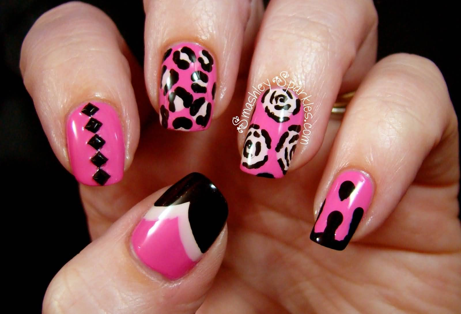 Dark Pink Nail Designs
 51 Most Stylish Black And Pink Nail Art Design Ideas