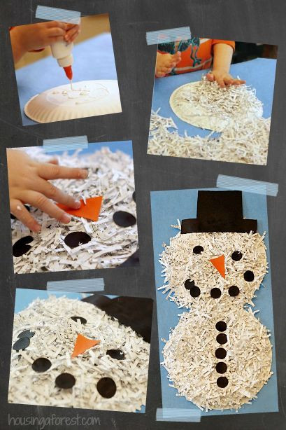December Crafts For Kids
 Shredded Paper snowman simple recycled craft for kids