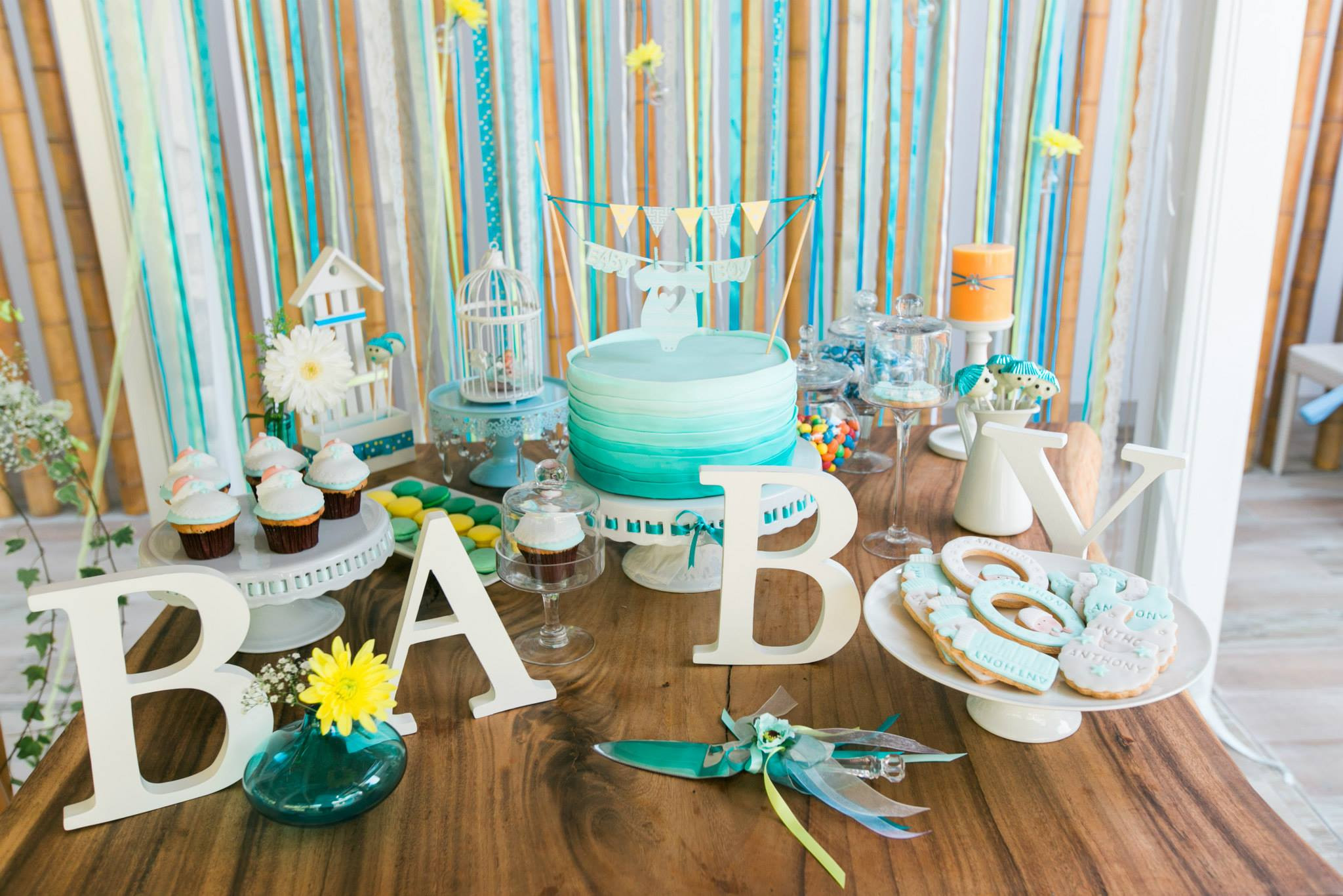 Decor For Baby Boy Shower
 turquoise gorgeous baby boy shower main table decorations
