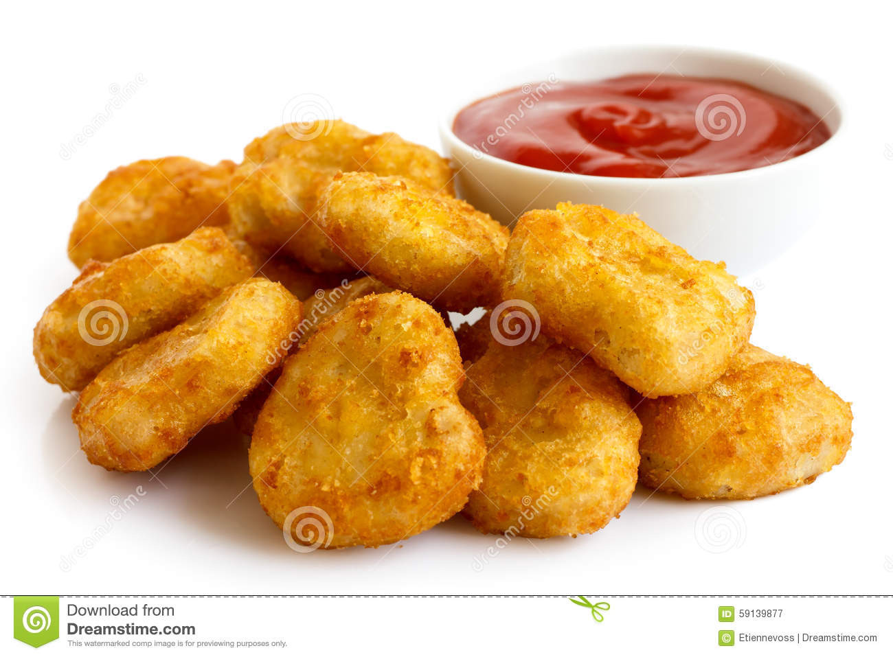 Deep Fried Chicken Nuggets
 Pile Golden Deep fried Battered Chicken Nug s With