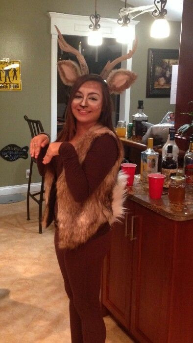 Deer Halloween Costume DIY
 Homemade deer costume Ears and tail are made from real
