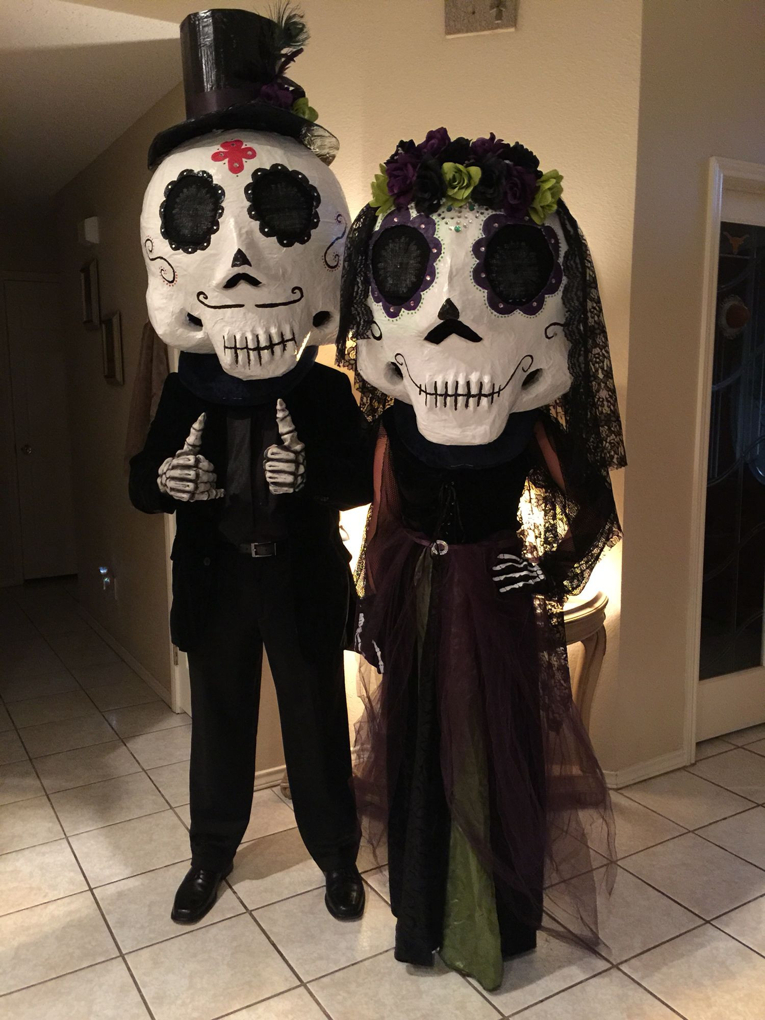 Dia De Los Muertos Costume DIY
 Day of dead couple Paper mache mask Day of the dead