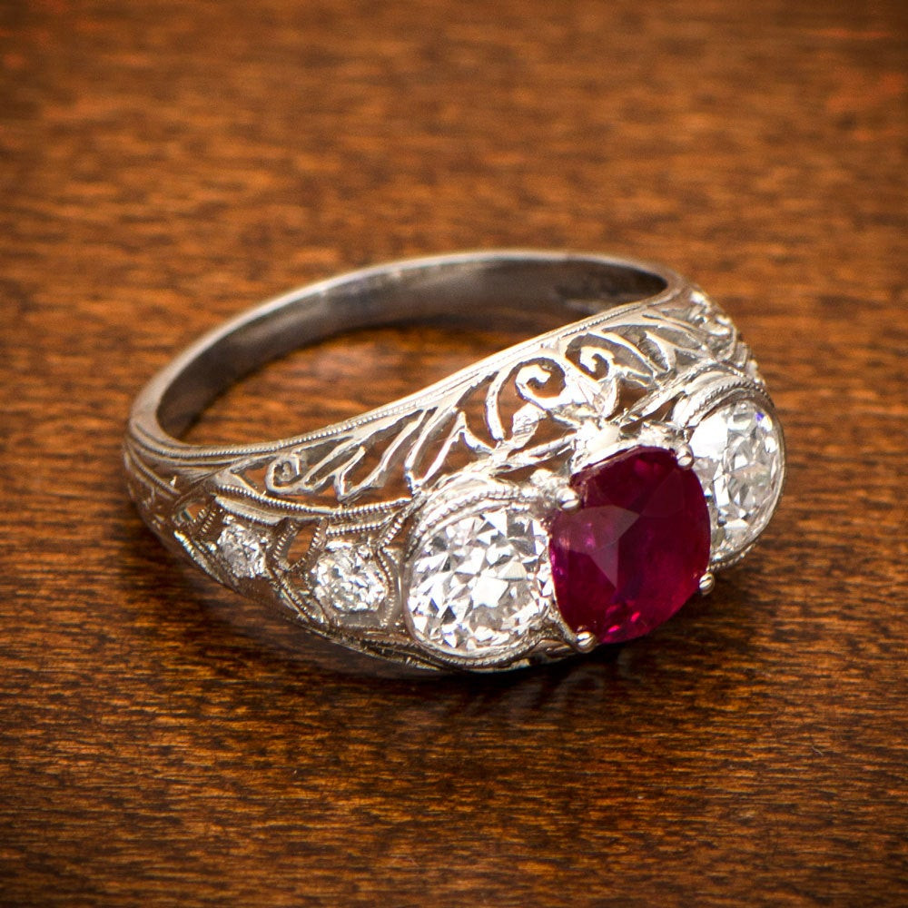 Diamond And Ruby Engagement Rings
 Antique Ruby Engagement Ring Estate Diamond Jewelry