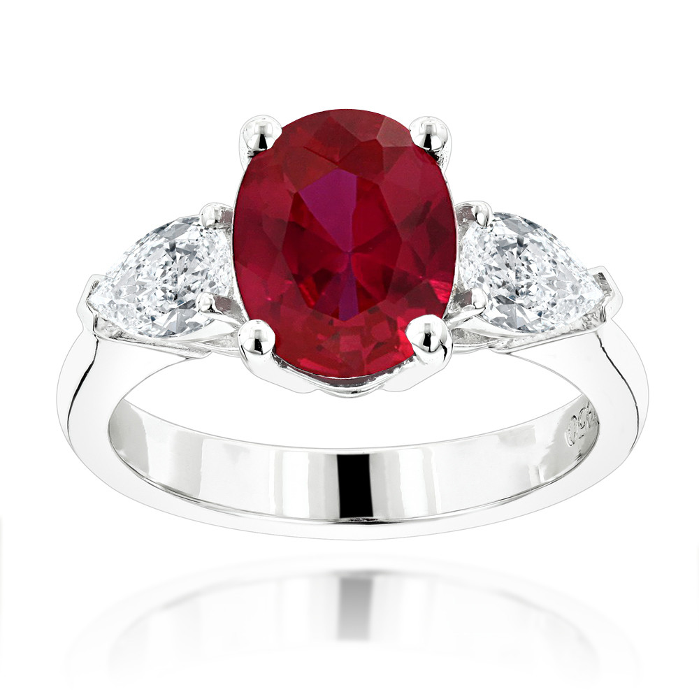 Diamond And Ruby Engagement Rings
 Unique 3 Stone Platinum Diamond and Ruby Engagement Ring