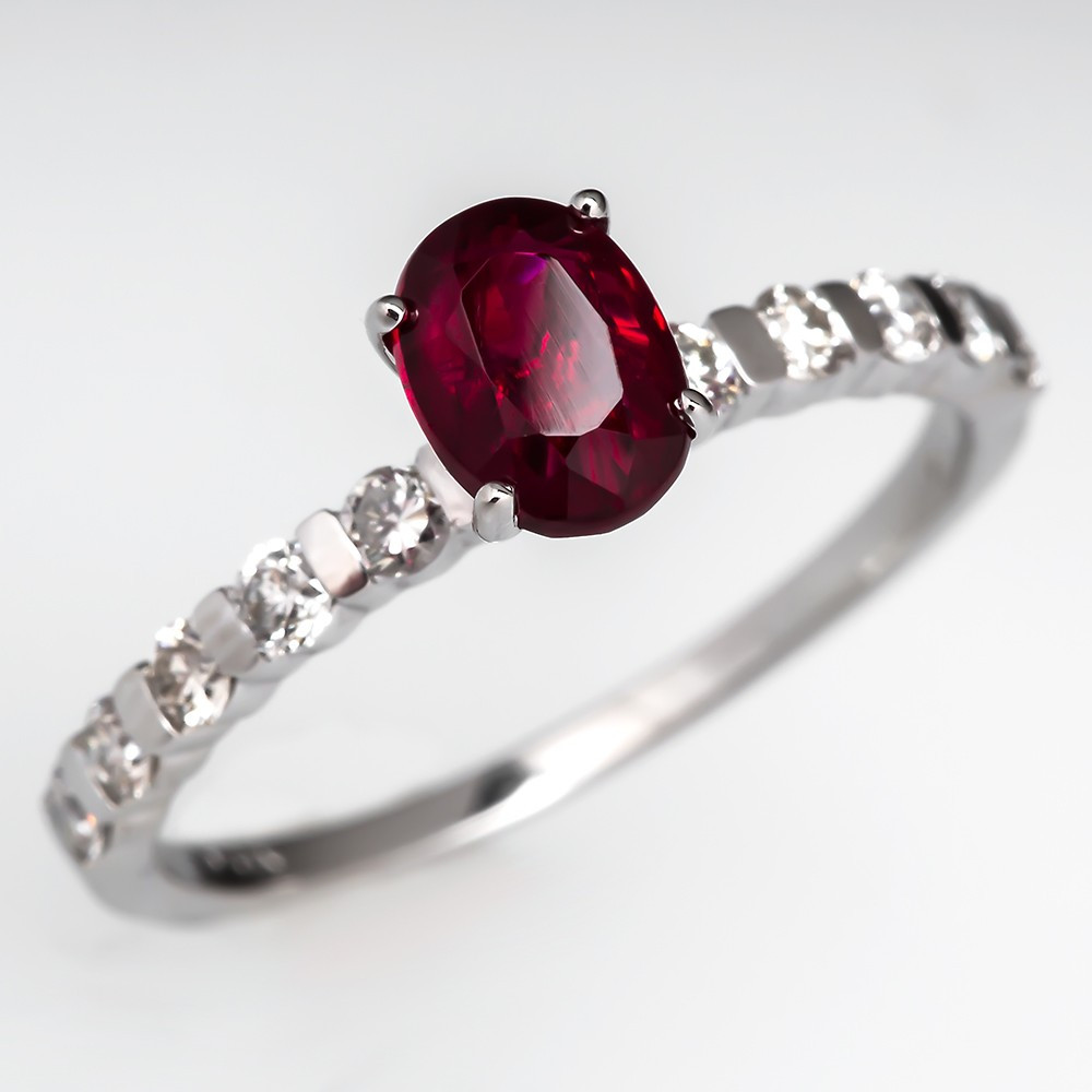 Diamond And Ruby Engagement Rings
 Petite Ruby Engagement Ring Diamond Accents 14K White Gold