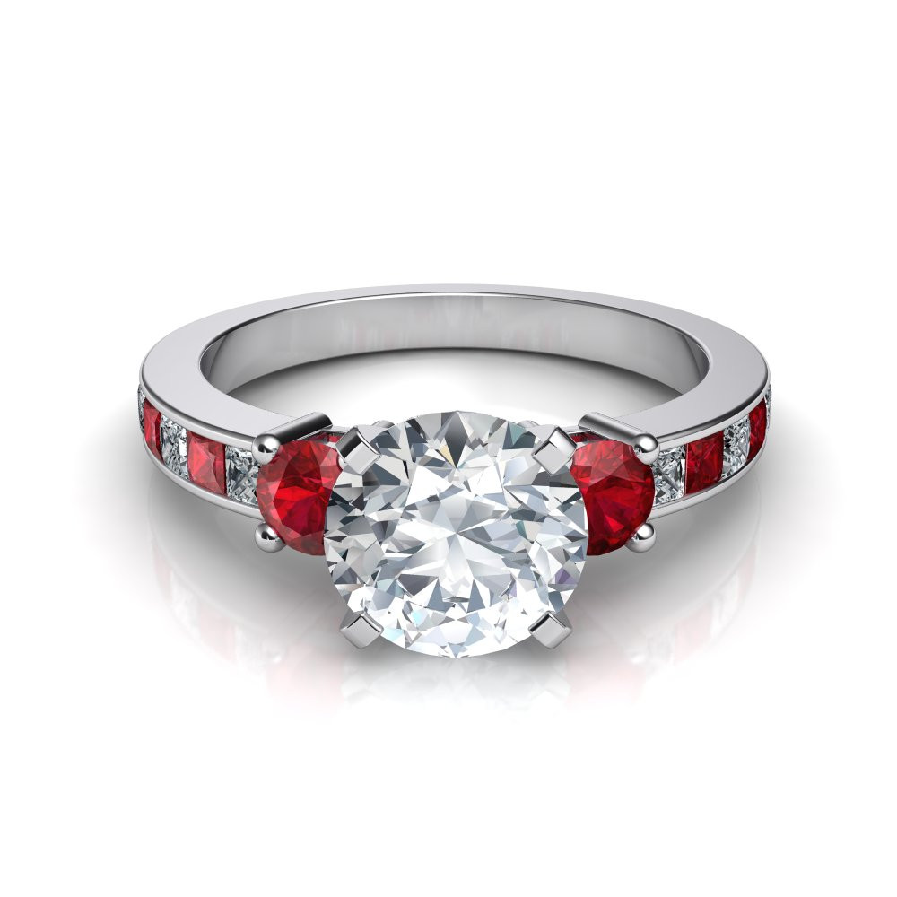 Diamond And Ruby Engagement Rings
 3 Stone Diamond with Ruby Engagement Ring
