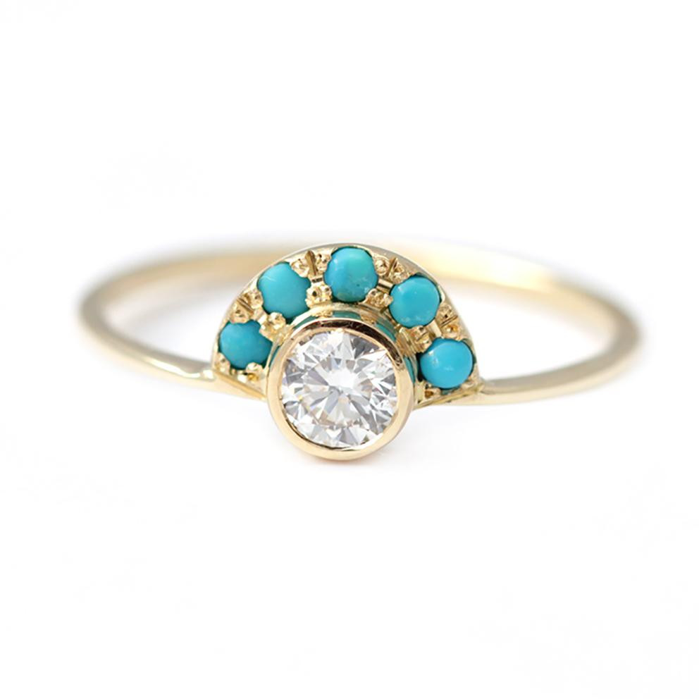 Diamond And Turquoise Engagement Ring
 Turquoise and Diamond Ring Round Diamond Engagement Ring