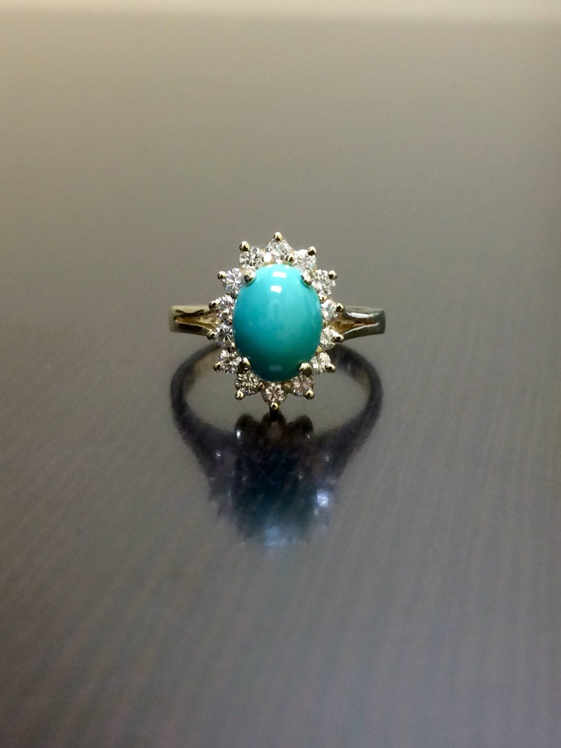 Diamond And Turquoise Engagement Ring
 Turquoise Engagement Ring 14K Yellow Gold Turquoise Diamond