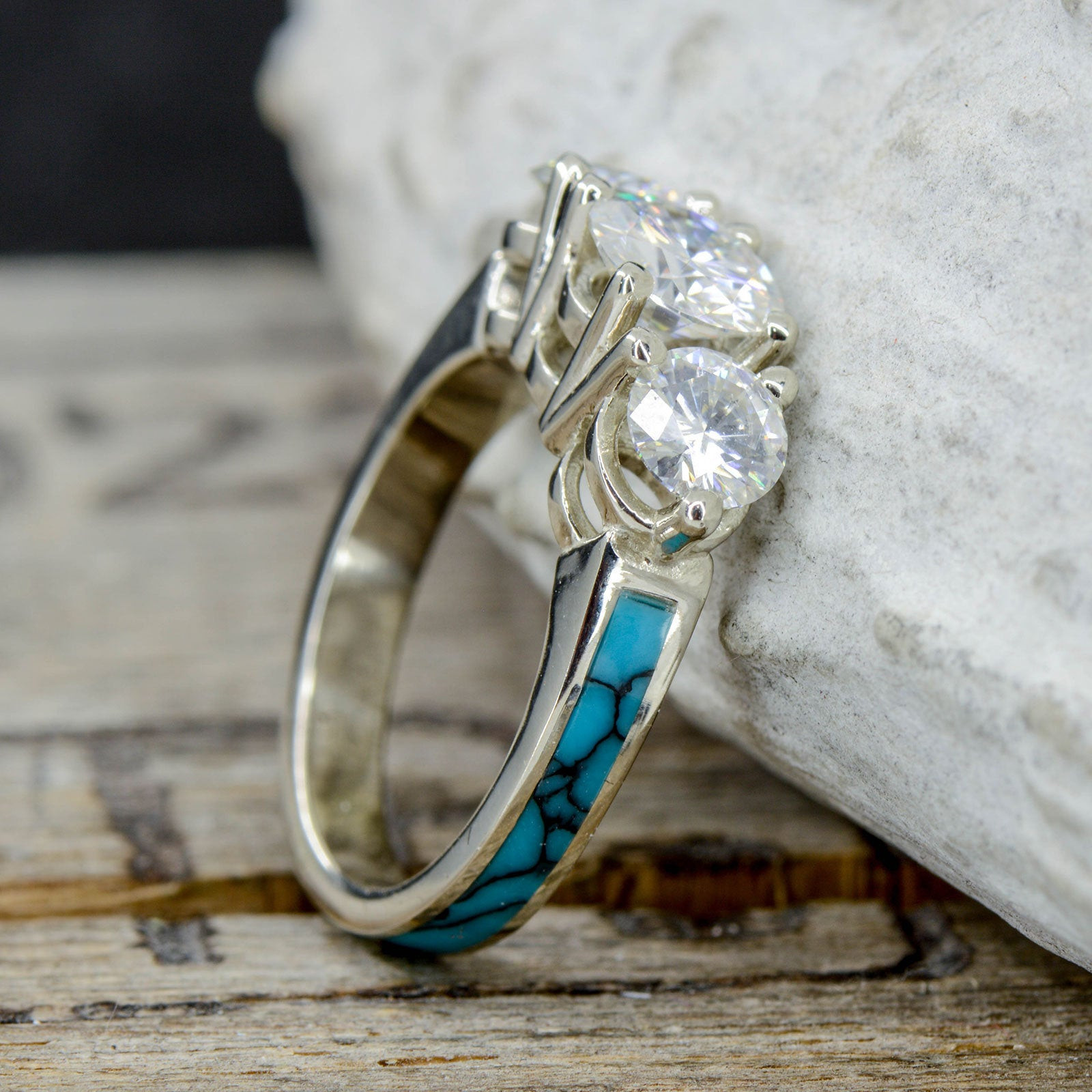 Diamond And Turquoise Engagement Ring
 Women s Engagement Ring 3 Diamond Ring with Turquoise