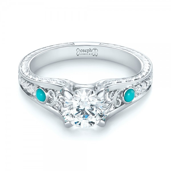 Diamond And Turquoise Engagement Ring
 Custom Turquoise And Diamond Engagement Ring