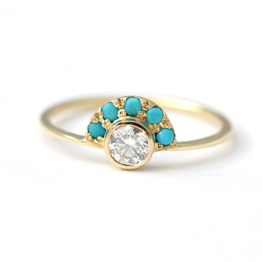 Diamond And Turquoise Engagement Ring
 Diamond Engagement Ring with Turquoise Alternative by artemer