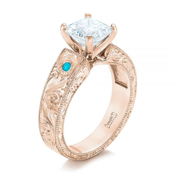 Diamond And Turquoise Engagement Ring
 14k Rose Gold Custom Diamond And Turquoise Engagement Ring