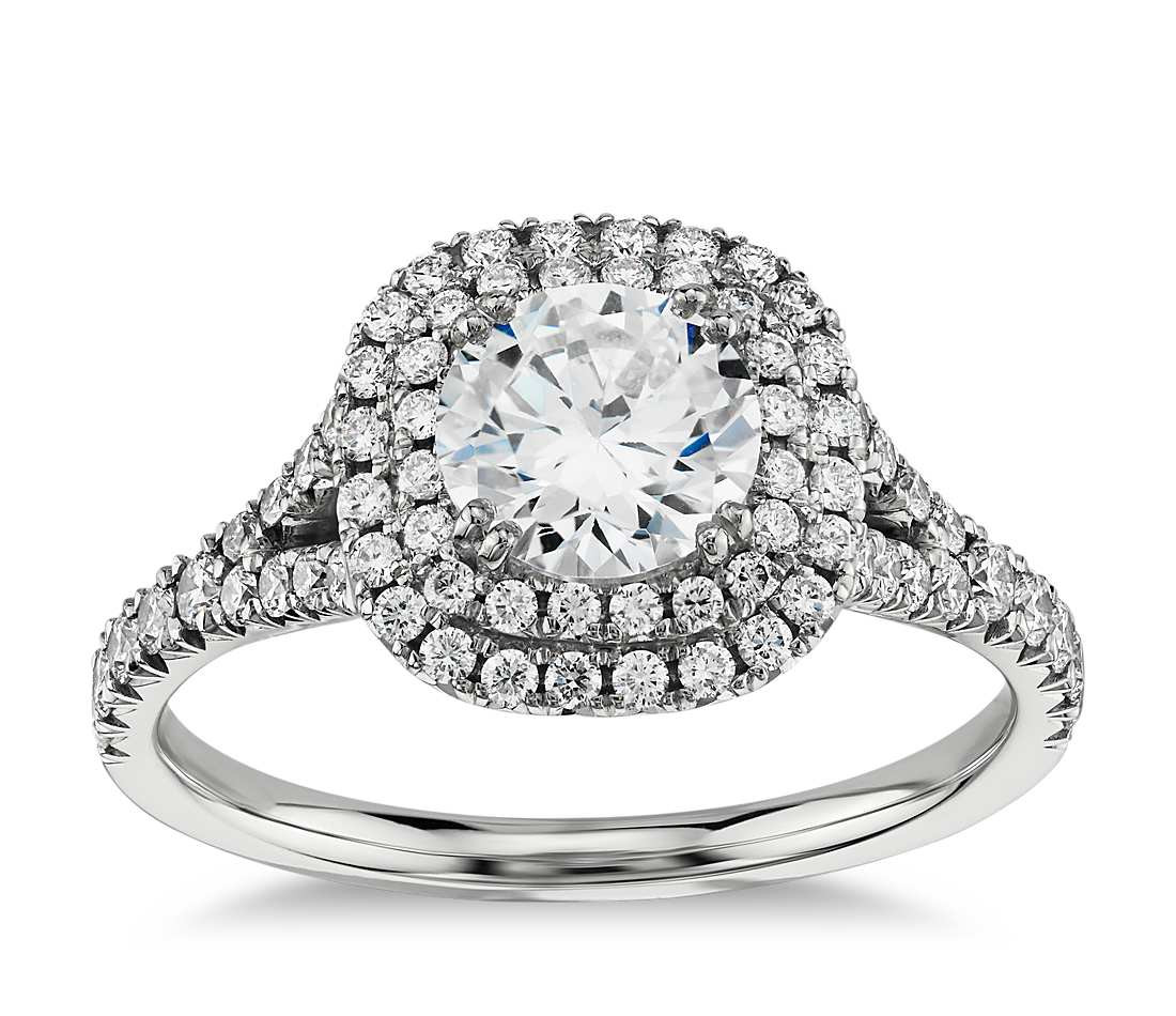 Diamond Halo Engagement Ring
 Duet Halo Diamond Engagement Ring in 18k White Gold 1 2