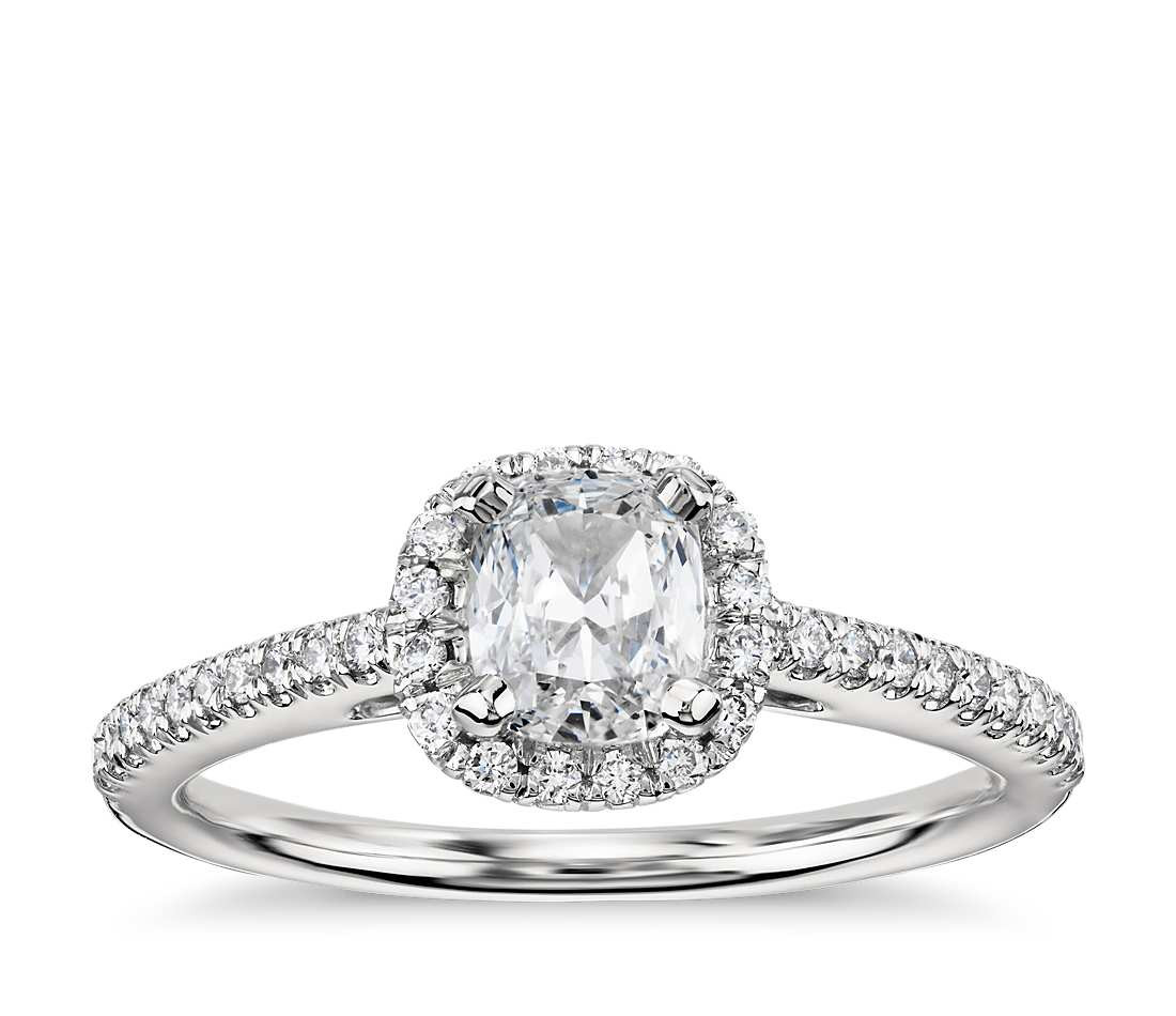 Diamond Halo Engagement Ring
 Cushion Cut Halo Diamond Engagement Ring in 18k White Gold