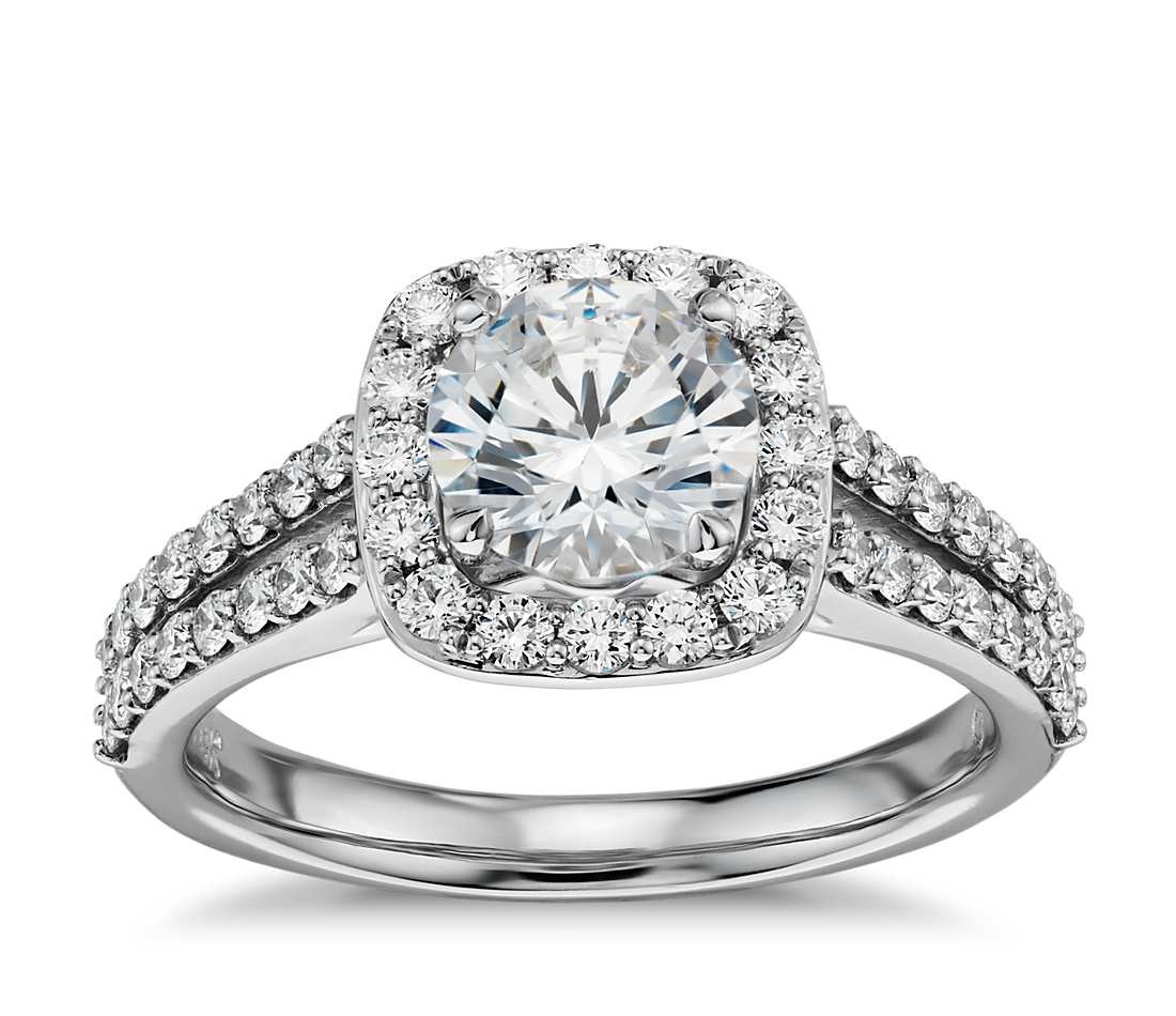 Diamond Halo Engagement Ring
 Split Shank Halo Diamond Engagement Ring in 14k White Gold