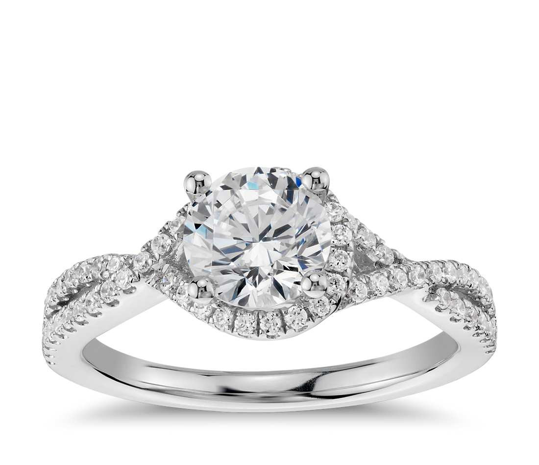 Diamond Halo Engagement Ring
 Twisted Halo Diamond Engagement Ring in 14k White Gold 1