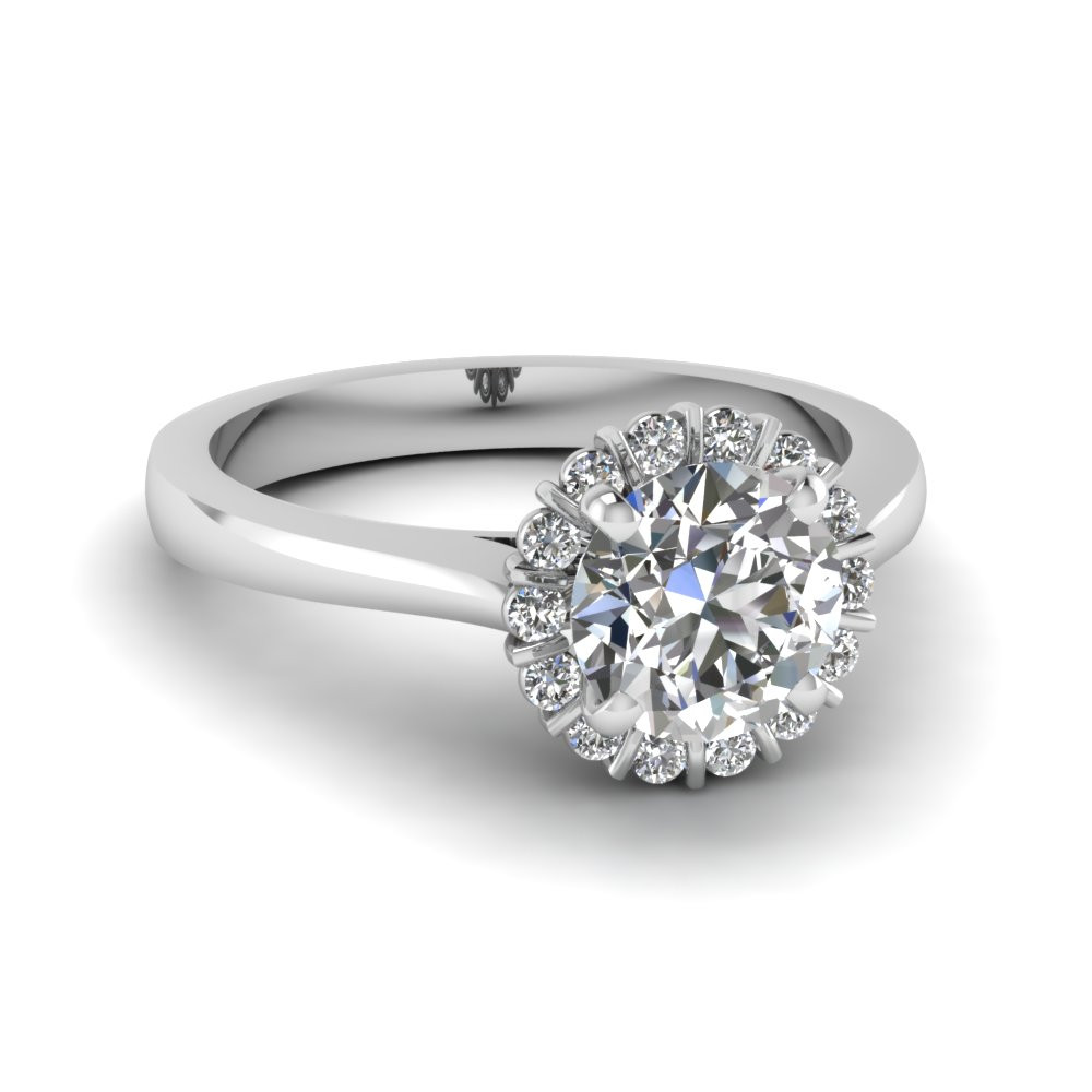 Diamond Halo Engagement Ring
 Floating Floral Halo Diamond Engagement Ring In 14K White