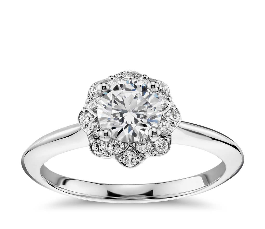 Diamond Halo Engagement Ring
 Floral Halo Diamond Engagement Ring in 14k White Gold 1