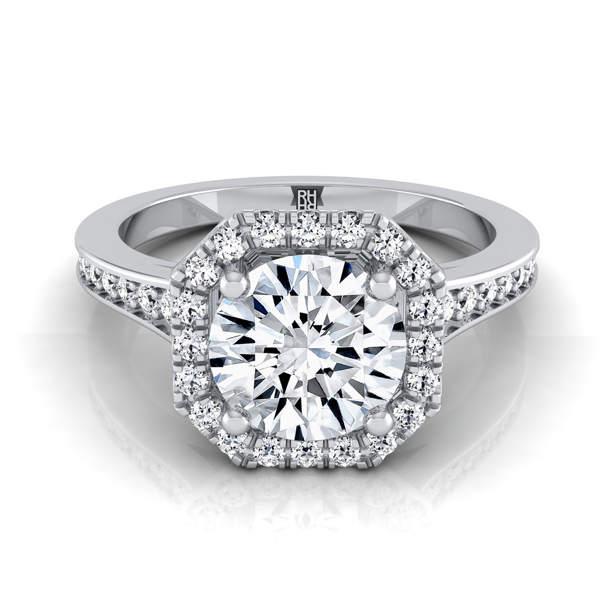 Diamond Halo Engagement Ring
 Round Diamond Octagon Halo Engagement Ring 14k White Gold
