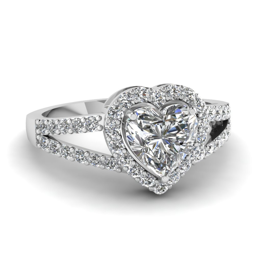 Diamond Heart Rings
 Heart Shaped Diamond Engagement Ring In 14K White Gold