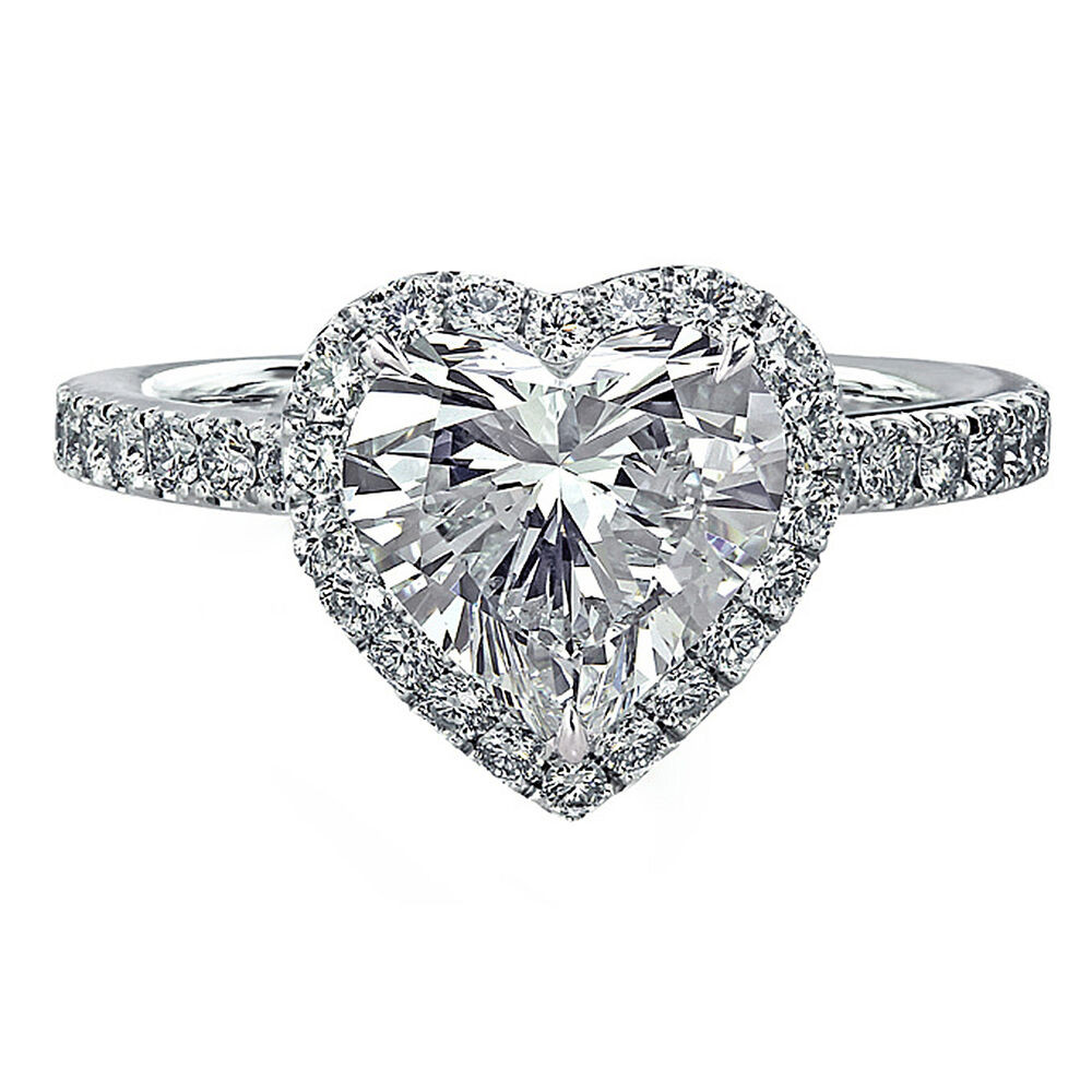 Diamond Heart Rings
 4 10 Ct EGL Heart Shaped Diamond Halo Pave Set Engagement