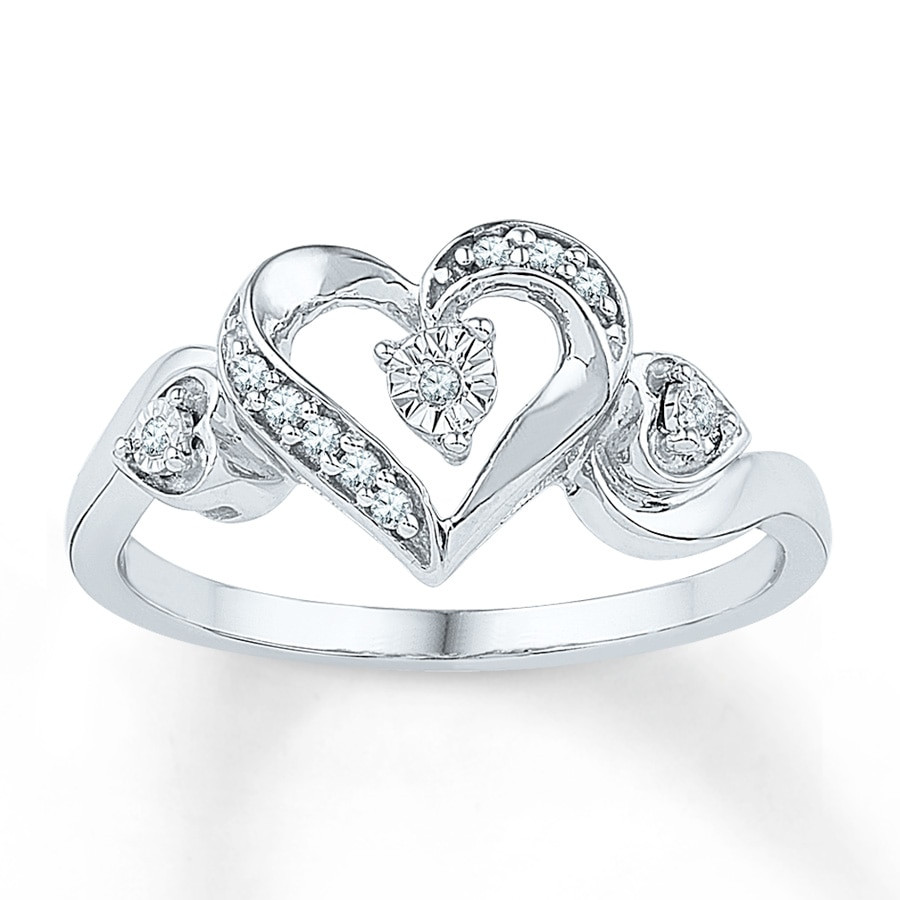 Diamond Heart Rings
 Kay Diamond Heart Ring 1 20 ct tw Round cut Sterling Silver